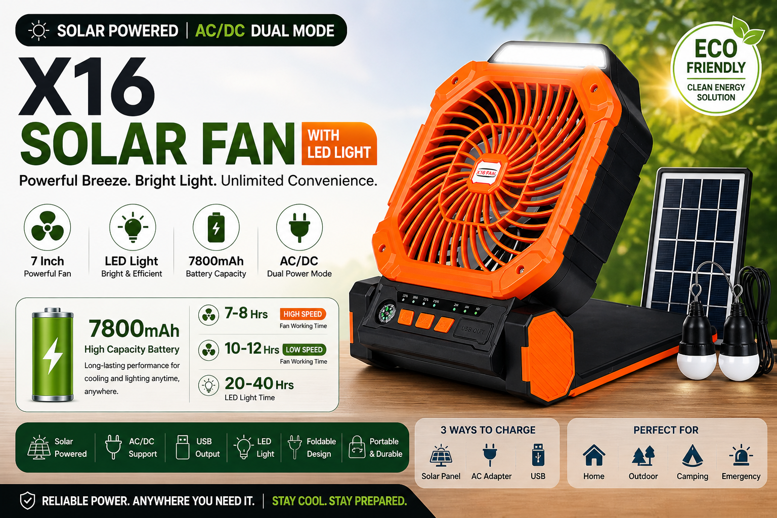 X16 Solar Fan with LED Light