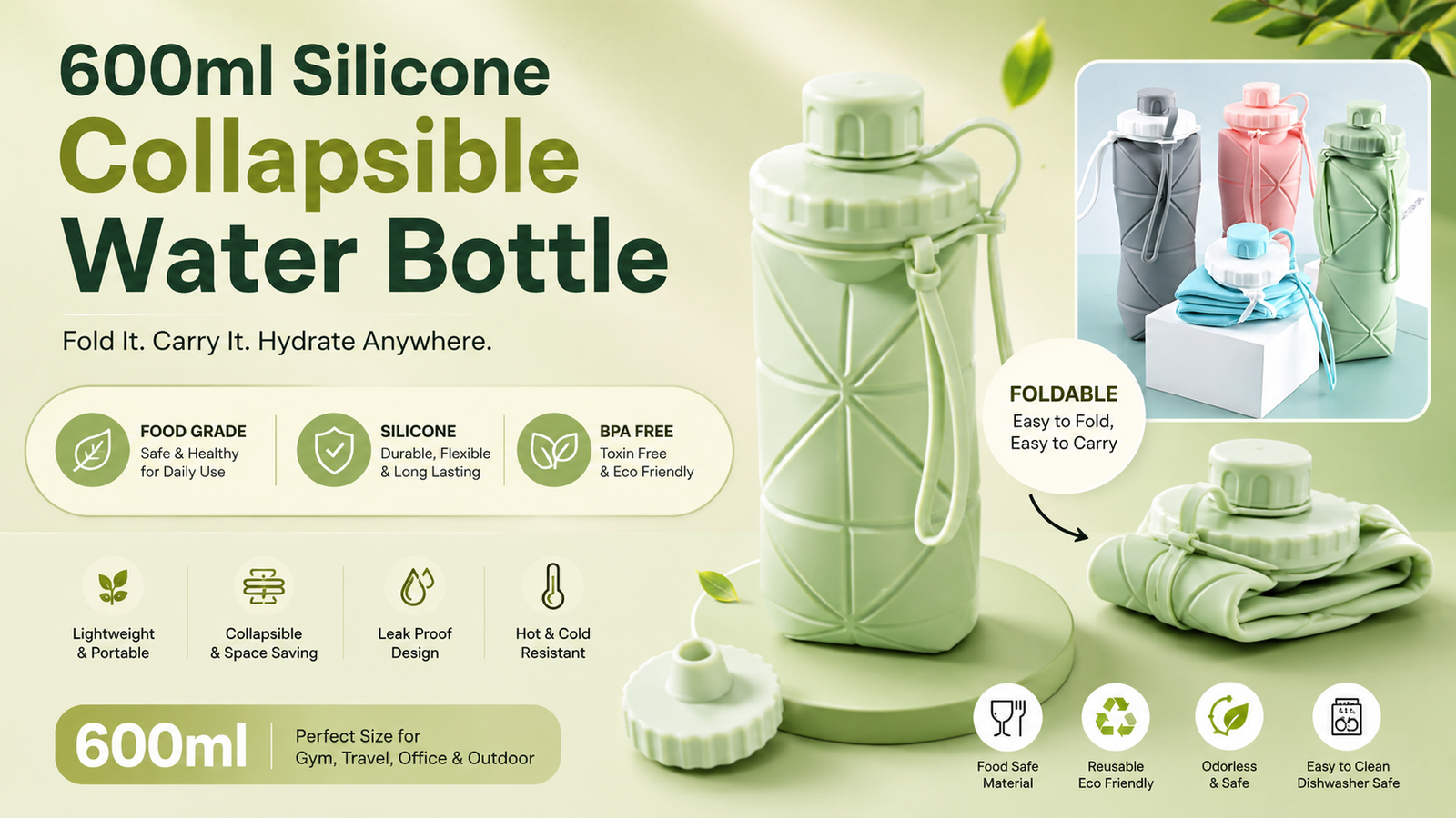 Silicone Collapsible Water Bottle – Travel Made Easy