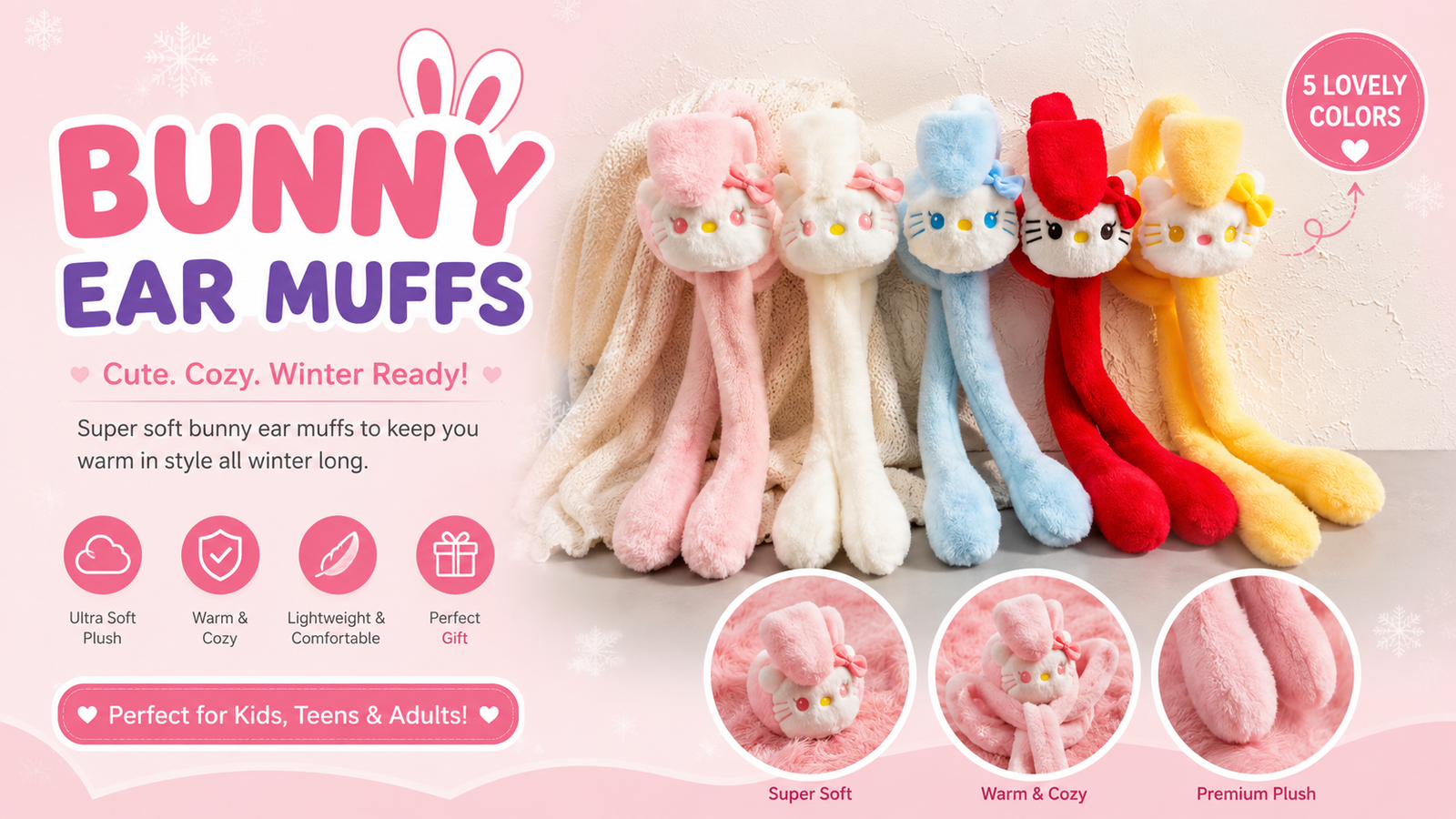 Bunny Ear Muffs | Soft Plush